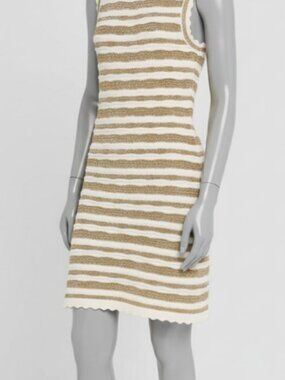 Veronica Beard Women's White Gold Templeton Sleeveless Stripe Knit Dress Size S